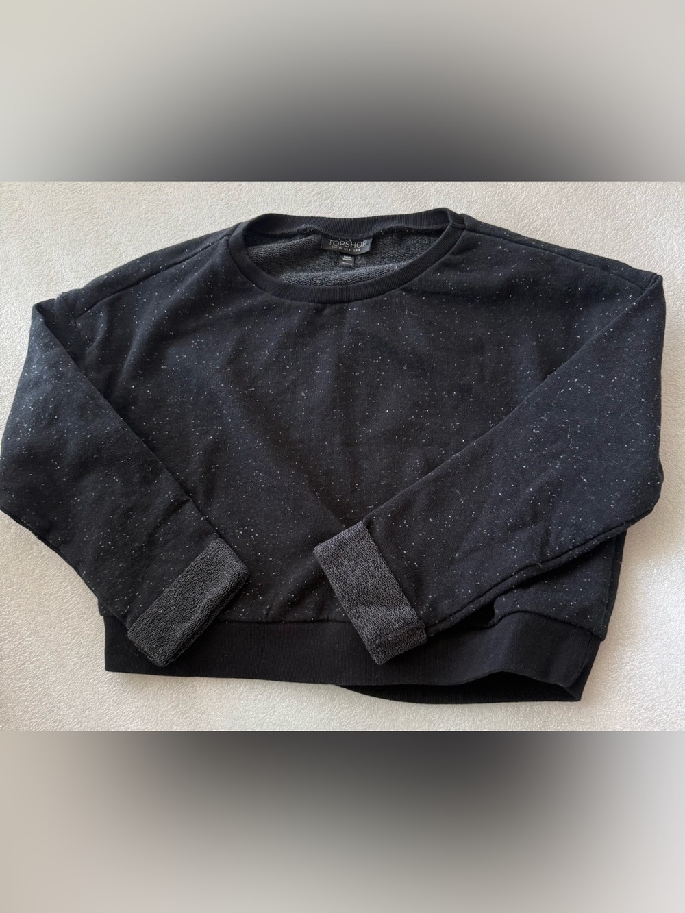 Topshop Black Speckled High neck Cropped Crewneck Sweatshirt US4 S/M